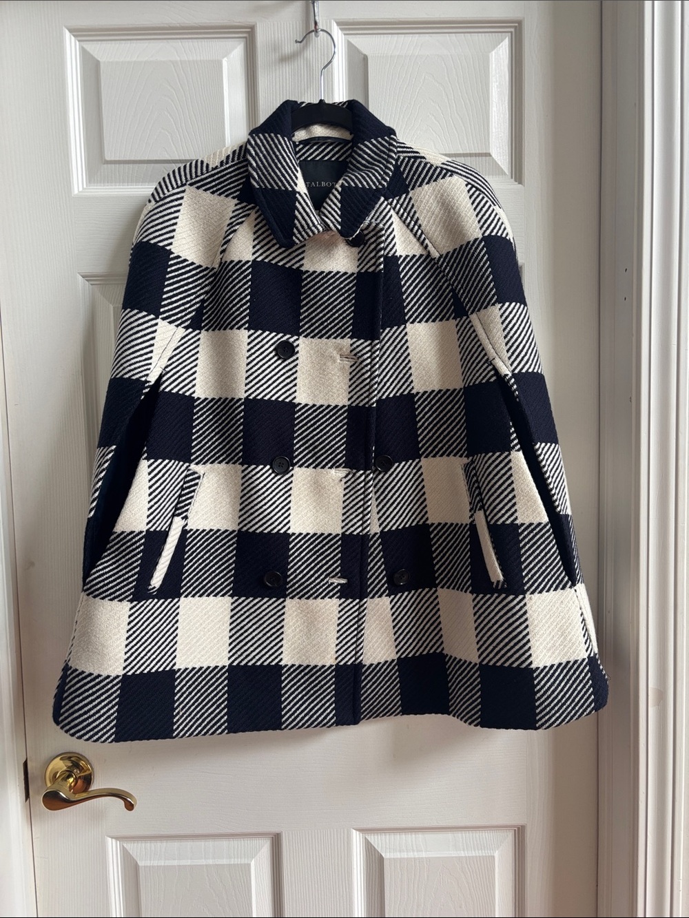 Talbots Black and Cream Buffalo Check Cape